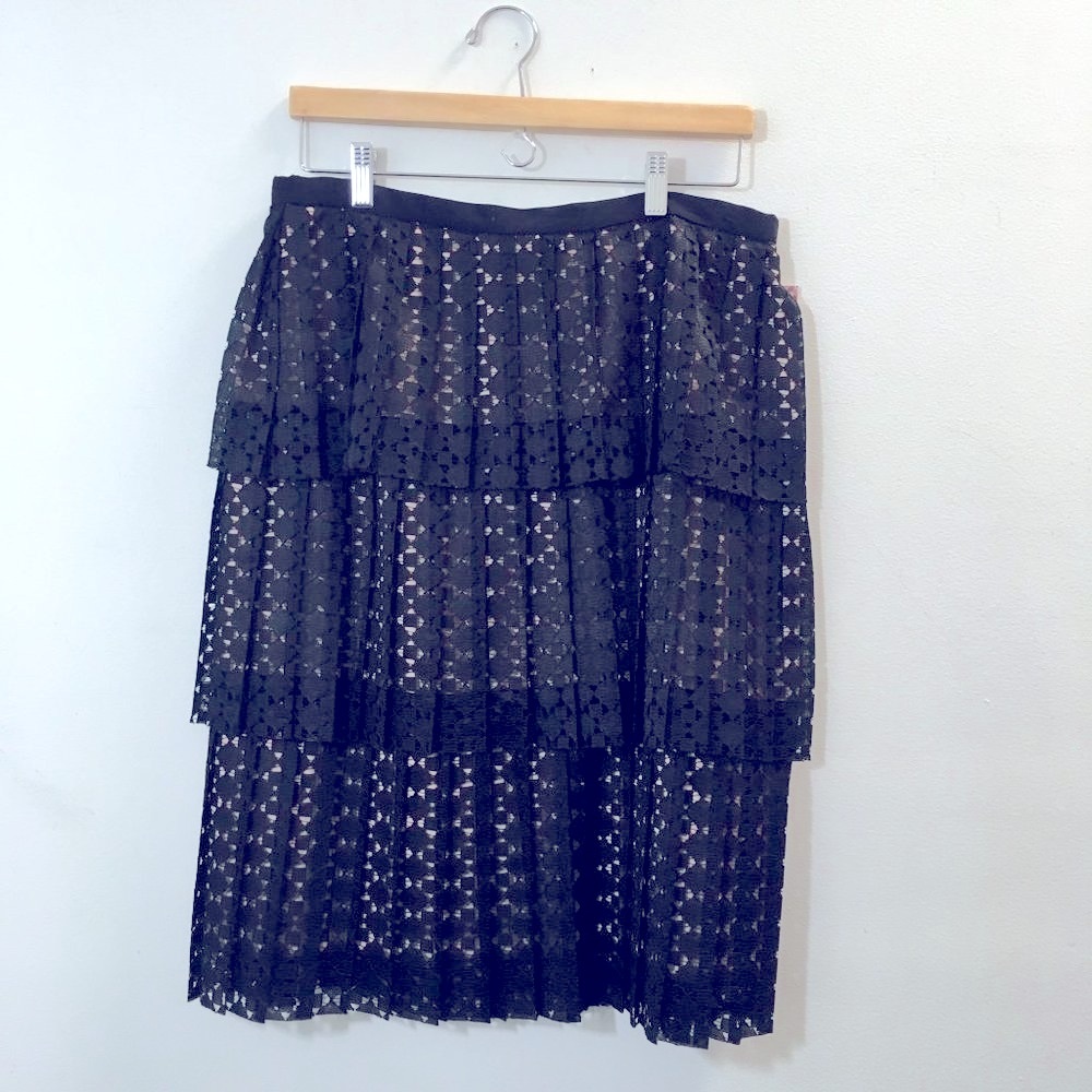 Worth black eyelet tiered skirt with tan underlay size 8